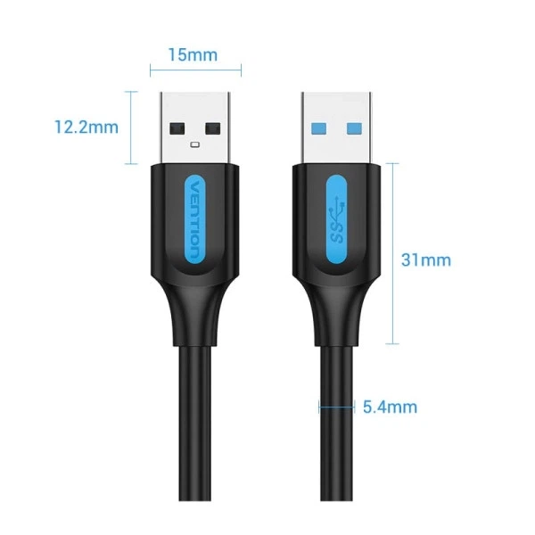 Кабель USB 3.0 Vention CONBF USB-AM - USB-AM, 1 м, 5 Гбіт/с, Black - Фото 2 Кабель USB 3.0 Vention CONBF USB-AM - USB-AM, 1 м, 5 Гбіт/с, Black - изображение 2