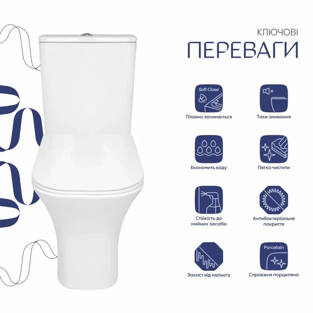 Унитаз напольный Qtap Presto Quadro безободковый с сиденьем Soft-close 650х340х790 мм Белый - изображение 3