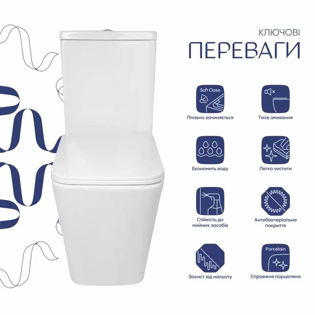Унітаз підлоговий Qtap Crow безобідковий з сидінням Soft-close білий 640х360х835 мм - зображення 3