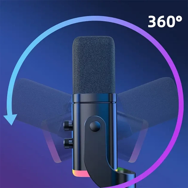 YU8 динамический игровой микрофон для ПК, USB/XLR с шумоподавлением и RGB игровых консолей и смарт-устройств, стриминга - черный - изображение 6