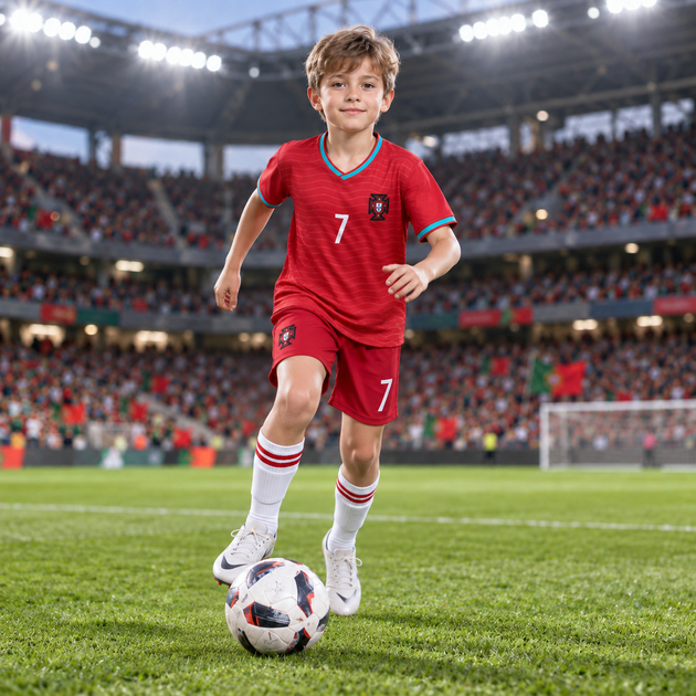 Детская футбольная форма Криштиану Роналду Cristiano Ronaldo №7 Португалия Portugal 2026 красная, футболка + шорты, размер 26, рост 140–150 см - Фото 2 Детская футбольная форма Криштиану Роналду Cristiano Ronaldo №7 Португалия Portugal 2026 красная, футболка + шорты, размер 26, рост 140–150 см - изображение 2