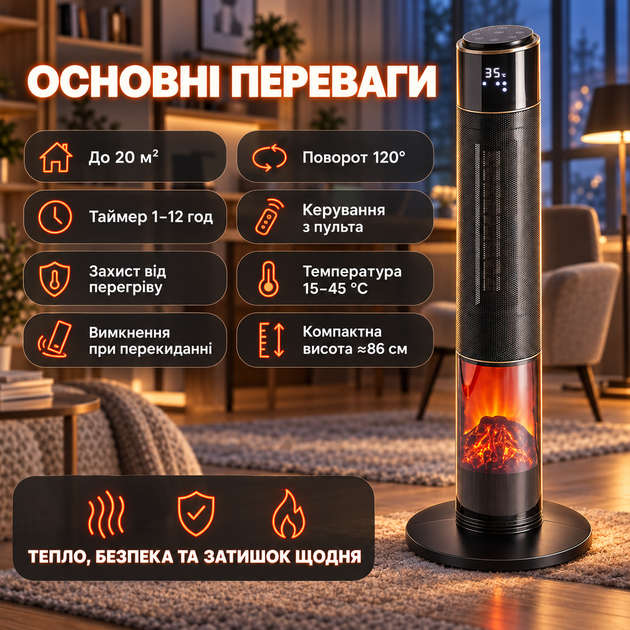 Мощный электрический тепловентилятор с дисплеем таймером поворотный обогреватель с сенсорным и дистанционным управлением колонный керамический обогреватель для дома квартиры офиса - изображение 4