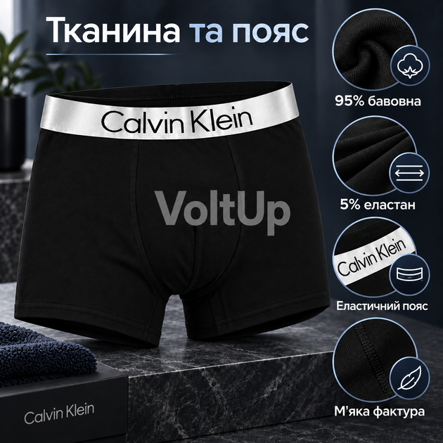 Набор мужского белья Calvin Klein 5 шт черные боксеры с серебристой резинкой размер L (CK04-5-01) - изображение 3