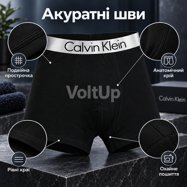Набор мужского белья Calvin Klein 5 шт черные боксеры с серебристой резинкой размер L (CK04-5-01) - изображение 4