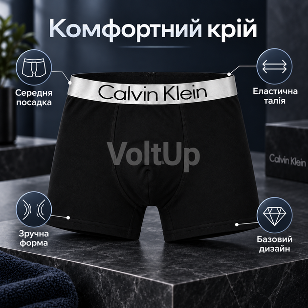 Набор мужского белья Calvin Klein 5 шт черные боксеры с серебристой резинкой размер L (CK04-5-01) - изображение 6