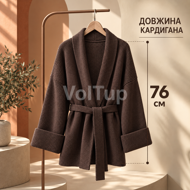 Кардиган короткий коричневый 48–52 из ангоры , вязаный женский кардиган на межсезонье - Фото 4 Кардиган короткий коричневый 48–52 из ангоры , вязаный женский кардиган на межсезонье - изображение 4