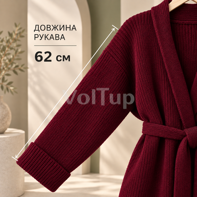 Женский кардиган бордо 48–52, короткая вязаная модель из ткани ангора - Фото 3 Женский кардиган бордо 48–52, короткая вязаная модель из ткани ангора - изображение 3