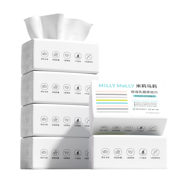 Бумажные салфетки Milly Molly Creamy Cloud Soft, 3-слойные, 100 листов * 18 упаковок. Увлажняющие бумажные полотенца для младенцев. Специально для мамы и малыша. - изображение 4