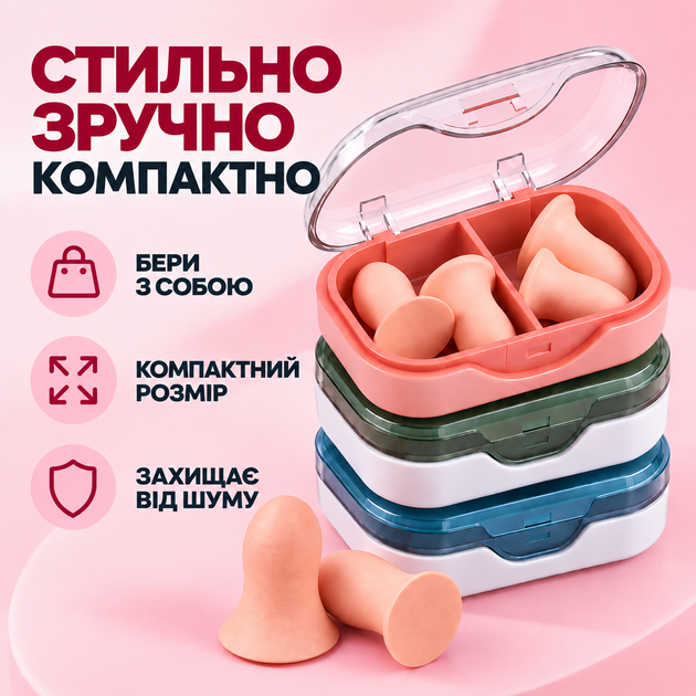 Беруші з шумозаглушенням від хропіння і вибухів Багаторазовий захист слуху, для Сну, Роботи, Концертів Pavlysh СС-22P - Фото 2 Беруші з шумозаглушенням від хропіння і вибухів Багаторазовий захист слуху, для Сну, Роботи, Концертів Pavlysh СС-22P - зображення 2