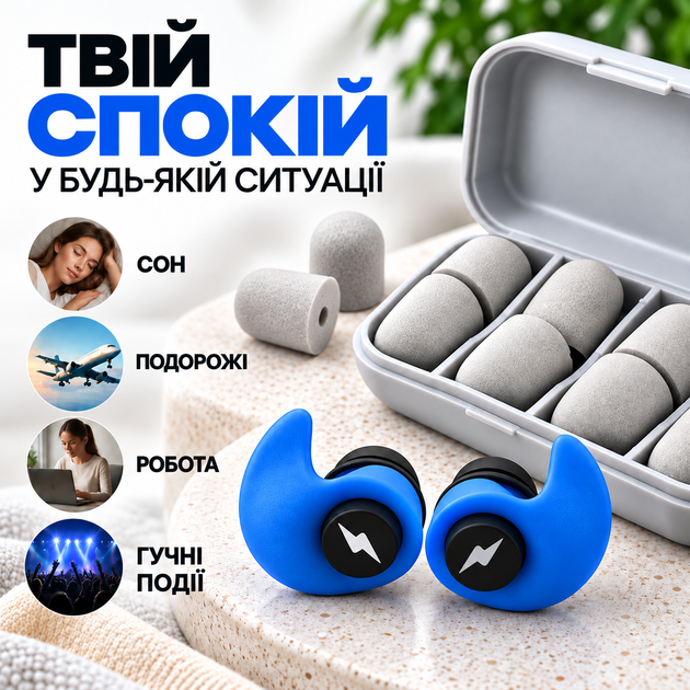 Беруши для сна с шумоподавлением анатомические затычки от храпа комплект защиты от шума беруши многоразовые с защитой от звуков выстрелов взрывов NRR 40 Pavlysh СС-43 - Фото 5 Беруши для сна с шумоподавлением анатомические затычки от храпа комплект защиты от шума беруши многоразовые с защитой от звуков выстрелов взрывов NRR 40 Pavlysh СС-43 - изображение 5
