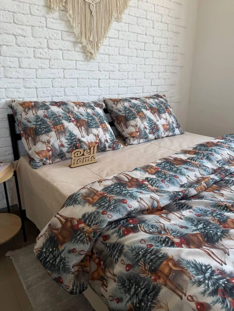 Постельное белье Карпатские олени/беж, турецкая фланель, евро 70/70, Ell Home - изображение 6