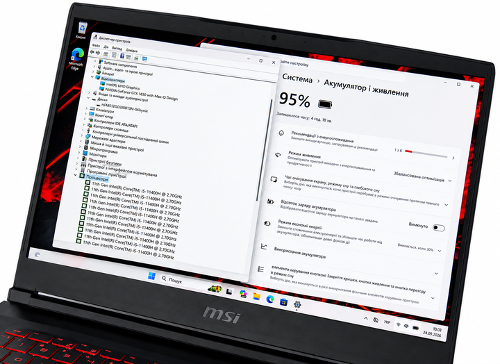 Ноутбук MSI GF63 Thin 11SC Core i5-11400H GTX 1650 Max-Q 4GB 16GB DDR4 SSD 512GB 15.6" FHD Чорний Б/У - изображение 4