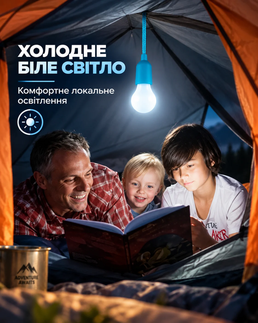 Лампочка нічник на шнур ліхтар на батарейках підвісний BRS Blue MIX - зображення 5