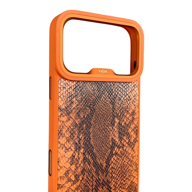 Чохол Kajsa Glamorous Snake для iPhone 17 Pro Max помаранчевий Orange Plus (MagSafe, металеве кільце камери, преміум) - зображення 3