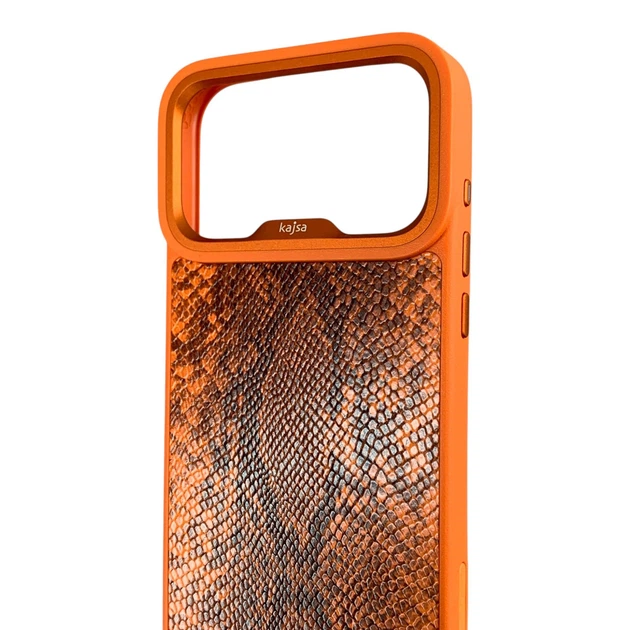 Чохол Kajsa Glamorous Snake для iPhone 17 Pro Max помаранчевий Orange Plus (MagSafe, металеве кільце камери, преміум) - зображення 4