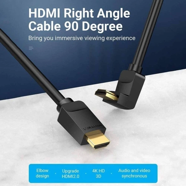 Кабель угловой Vention HDMI M to HDMI M 1.5м V2.0 4K 60Гц PVC Black (AARBG) - Фото 4 Кабель угловой Vention HDMI M to HDMI M 1.5м V2.0 4K 60Гц PVC Black (AARBG) - изображение 4
