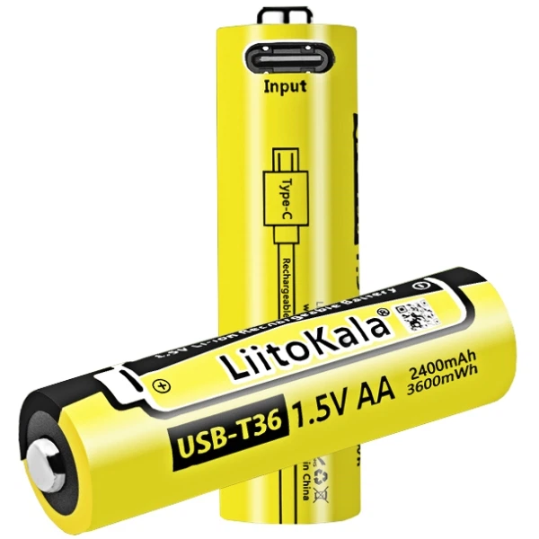 Аккумулятор LiitoKala AA 2400mAh 1.5V Li-ion порт зарядки Type-C 1шт (USB-T36 1.5V AA) - Фото 2 Аккумулятор LiitoKala AA 2400mAh 1.5V Li-ion порт зарядки Type-C 1шт (USB-T36 1.5V AA) - изображение 2