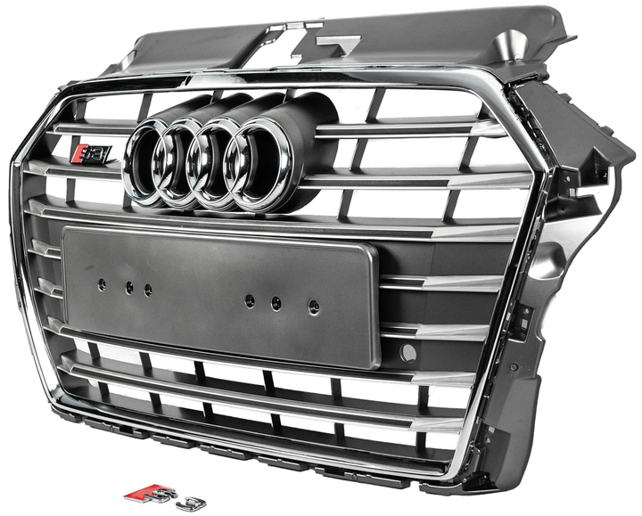 Передня решітка радіатора S-style сіра з хромом для Audi A3 2012-2020 рр - зображення 4