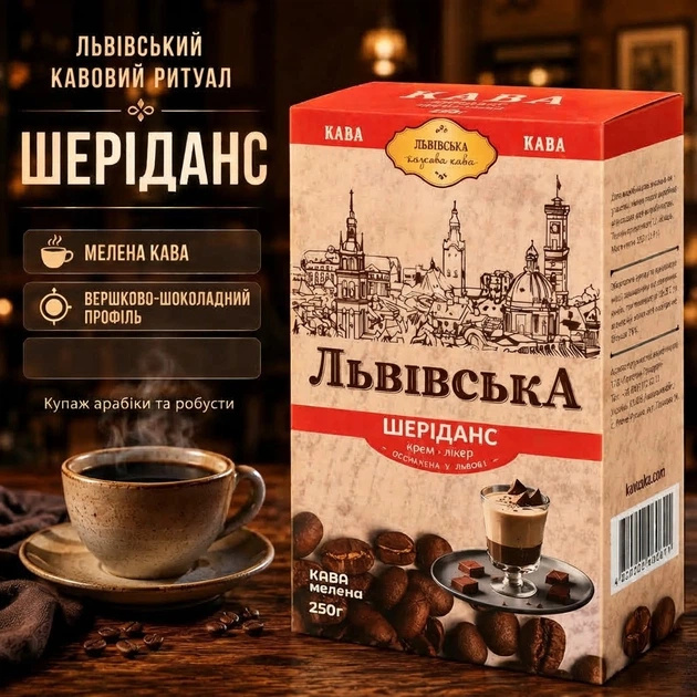 Кофе молотый 250 г CaffeeFan Львовский Шериданс арабика робуста со сливочными шоколадными нотками ароматом кофейного ликера насыщенный десертный ароматизированный для заваривания дома кофейного перерыва - изображение 3