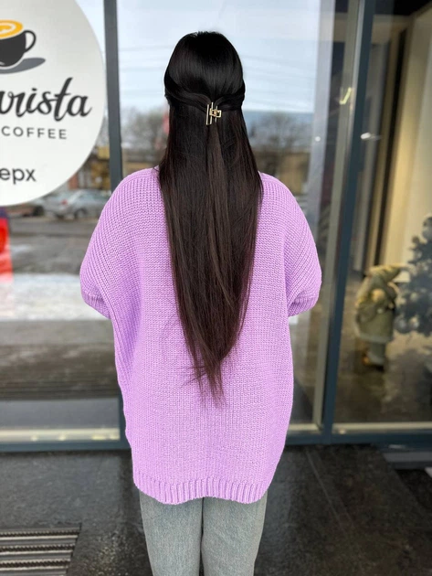 В'язаний жіночий кардиган NASTIA, колір бузковий, розмір onesize - изображение 3