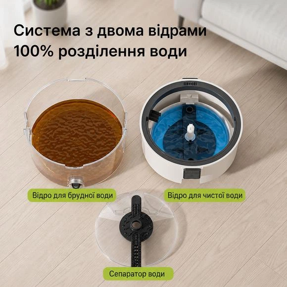 Набор швабра и ведро с отжимом Homettler CW003FT, 2 мопа в комплекте, белый - Фото 4 Набор швабра и ведро с отжимом Homettler CW003FT, 2 мопа в комплекте, белый - изображение 4