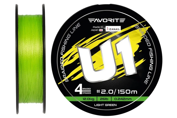Шнур Favorite U1 PE 4x 150м (light green) #2.0/0.242мм 26lb/12.0кг (3200313009) - Фото 1 Шнур Favorite U1 PE 4x 150м (light green) #2.0/0.242мм 26lb/12.0кг (3200313009) - изображение 1