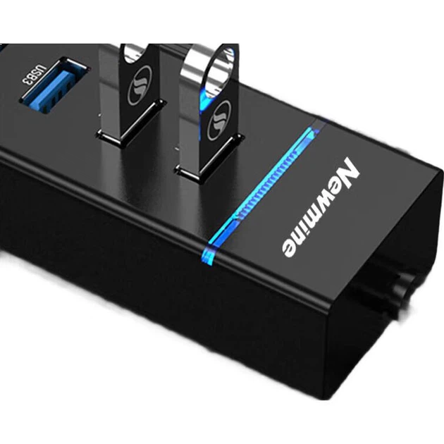 Разветвитель USB-концентратора Newmine 3.0, 4-портовый, для ноутбуков и настольных компьютеров, телефонов, кабель-конвертер «один к нескольким портам», длина кабеля около 0,25 метра. - изображение 2