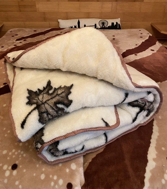Одеяло двуспальное на овчине Кленовый лист 195×215 см, двустороннее, теплое, меховое - изображение 5