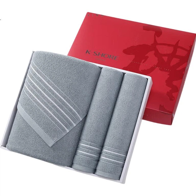 Подарункова коробка KING SHORE A-Class Pure Cotton Sports Towel and Bath Room Set, Абсорбуючий рушник та комплект банних рушників, 1 ванна 2 рушники, сірий - изображение 2