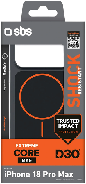Панель SBS Core Case D3O MagSafe для Apple iPhone 18 Pro Black-Orange (8018417549816) - Фото 2 Панель SBS Core Case D3O MagSafe для Apple iPhone 18 Pro Black-Orange (8018417549816) - изображение 2