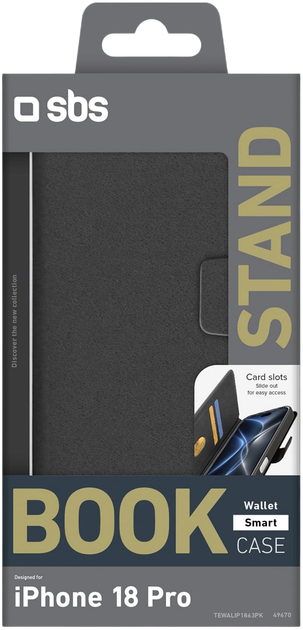 Чeхол-книжка SBS Wallet Smart Case для Apple iPhone 18 Pro Black (8018417549670) - Фото 2 Чeхол-книжка SBS Wallet Smart Case для Apple iPhone 18 Pro Black (8018417549670) - изображение 2