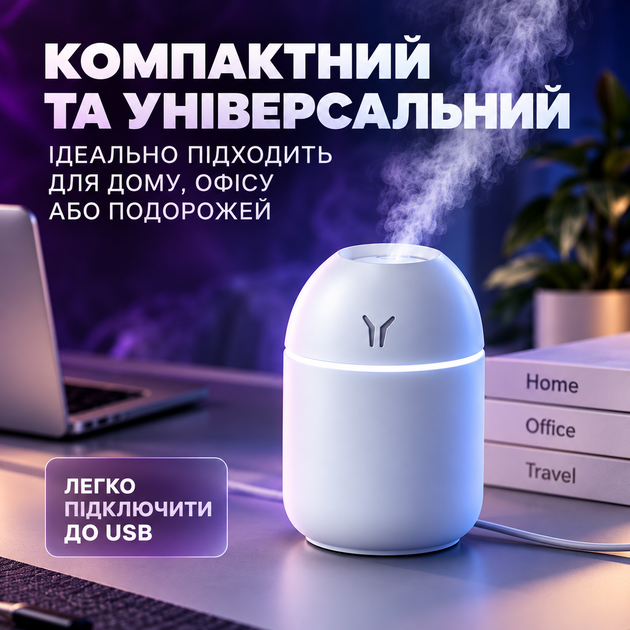 Увлажнитель воздуха с подсветкой аромадифузор портативный увлажнитель воздуха в машину ароматический диффузор USB ночник в детскую ночник аромадифузор Humidifier 250ml White Hofmy QW-18 - Фото 4 Увлажнитель воздуха с подсветкой аромадифузор портативный увлажнитель воздуха в машину ароматический диффузор USB ночник в детскую ночник аромадифузор Humidifier 250ml White Hofmy QW-18 - изображение 4