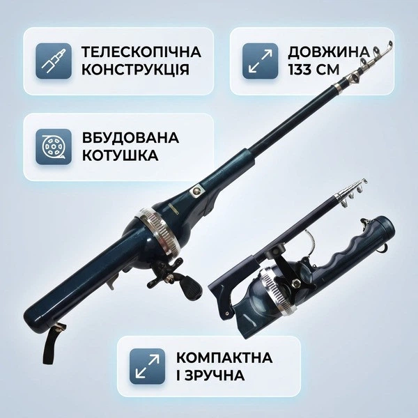 Удочка телескопическая RIAS R-133 с катушкой 133 см Blue (3_08727) - Фото 3 Удочка телескопическая RIAS R-133 с катушкой 133 см Blue (3_08727) - изображение 3