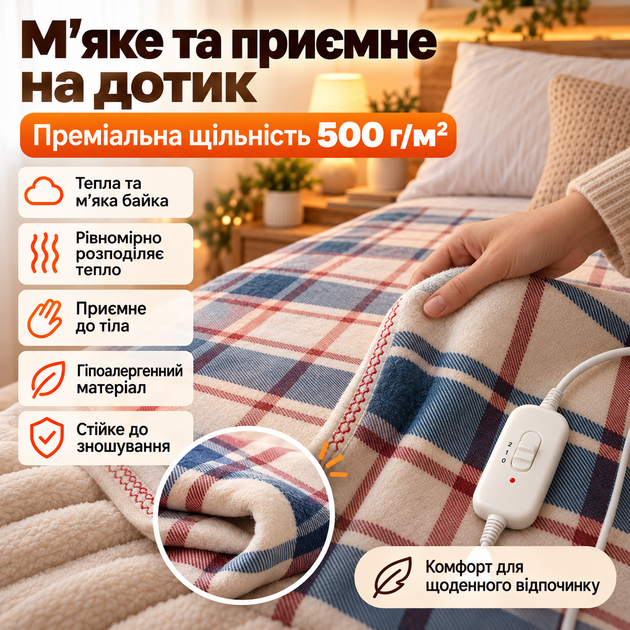 Простирадло з підігрівом електричне 155×170 см, двоспальне, 2 режими нагріву, HOME TEXTILE - изображение 5