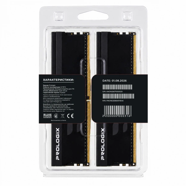 Модуль памяти ddr4 2x8GB/3600 Prologix Onyx Black (pro16gb3600yb4k) - изображение 5