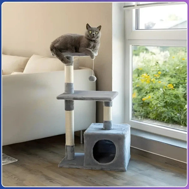 Ігровий комплекс для котів RIAS з будиночком і полицями 30x50x85 см Grey (3_08781) - Фото 5 Ігровий комплекс для котів RIAS з будиночком і полицями 30x50x85 см Grey (3_08781) - зображення 5