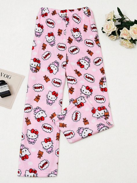 Штани піжамні плюшеві Hello Kitty рожевого кольору, теплі домашні штани Хеллоу Кітті, M-L - Фото 3 Штани піжамні плюшеві Hello Kitty рожевого кольору, теплі домашні штани Хеллоу Кітті, M-L - зображення 3