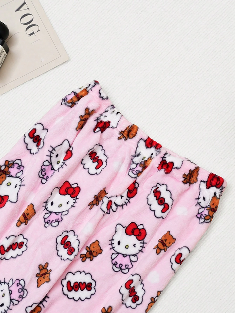 Штани піжамні плюшеві Hello Kitty рожевого кольору, теплі домашні штани Хеллоу Кітті, M-L - Фото 7 Штани піжамні плюшеві Hello Kitty рожевого кольору, теплі домашні штани Хеллоу Кітті, M-L - зображення 7