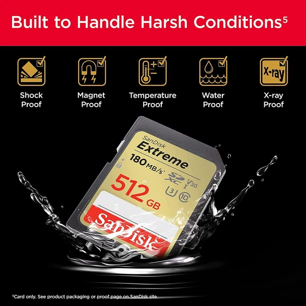 Карта памяти Sandisk 512GB SD class 10 UHS-I U3 V30 Extreme (SDSDXVV-512G-GNCIN) - Фото 5 Карта памяти Sandisk 512GB SD class 10 UHS-I U3 V30 Extreme (SDSDXVV-512G-GNCIN) - изображение 5