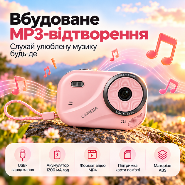 Компактна цифрова камера з автофокусом, MP3-плеєром та акумулятором 1200 мАг, рожева - зображення 5