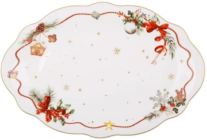 Блюдо овальное фарфоровое Christmas Ribbon рождественское 31х21 см - Фото 1 Блюдо овальное фарфоровое Christmas Ribbon рождественское 31х21 см - изображение 1