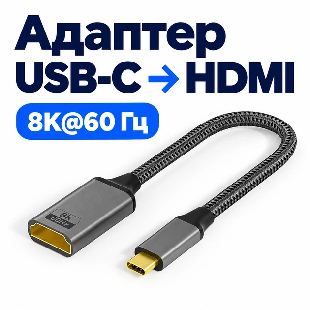 Адаптер Type-C - HDMI 2.1 Stone 8K 60Hz 48 Гбит/с HDR (ST-CHD8K60HZ) - Фото 2 Адаптер Type-C - HDMI 2.1 Stone 8K 60Hz 48 Гбит/с HDR (ST-CHD8K60HZ) - изображение 2