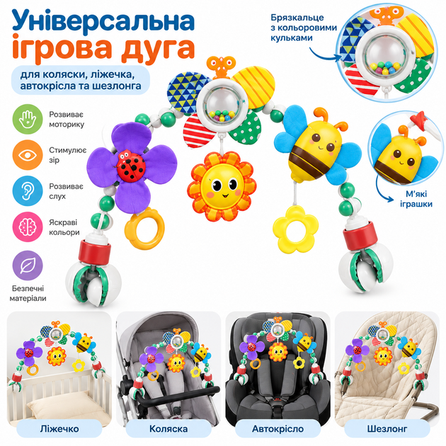Игровая дуга для младенцев универсальная для кроватки тележка автокресла и шезлонга - Фото 1 Игровая дуга для младенцев универсальная для кроватки тележка автокресла и шезлонга - изображение 1