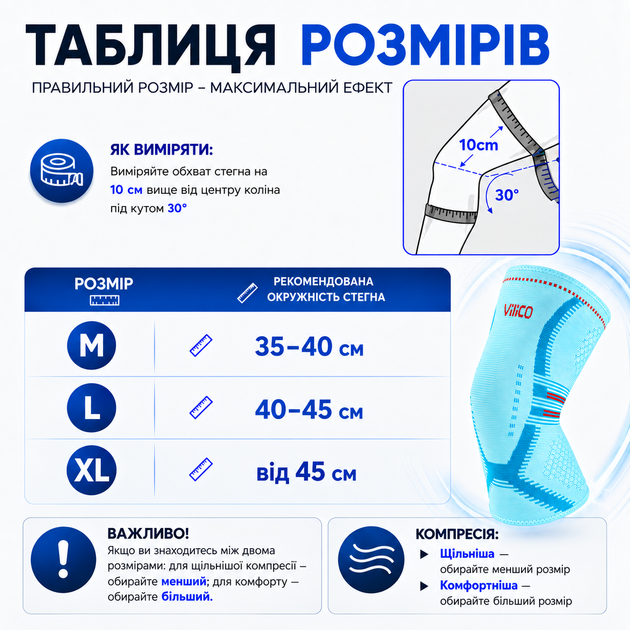 Наколінник компресійний Vilico AB207 розмір M 1 шт, блакитний, для фітнесу, бігу та щоденної стабілізації коліна - зображення 8