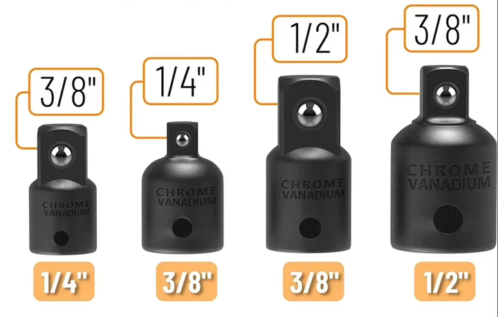 Набір перехідників для торцевих головок 1/4", 3/8", 1/2" Cr-V чорні (4 шт.) - зображення 2