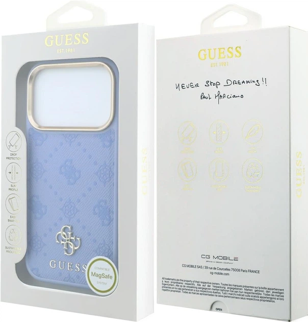 Чохол для смартфона Guess Peony 4G Small Logo MagSafe для Apple iPhone 18 Pro Max / Apple iPhone 17 Pro Max Light Blue (3666339654191) - зображення 7