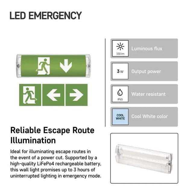 Светильник аварийный LED EMOS ZN1110, 3 Вт, 3 часа, IP65 - изображение 2
