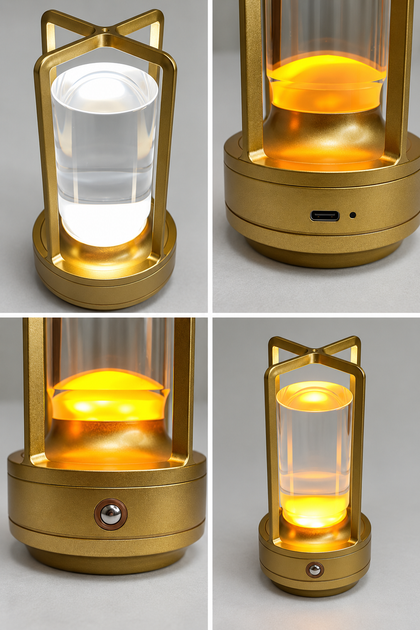 Настольная LED лампа-ночник аккумуляторная, металлическая, с регулировкой яркости и 3 цветами света, золотистая - изображение 5