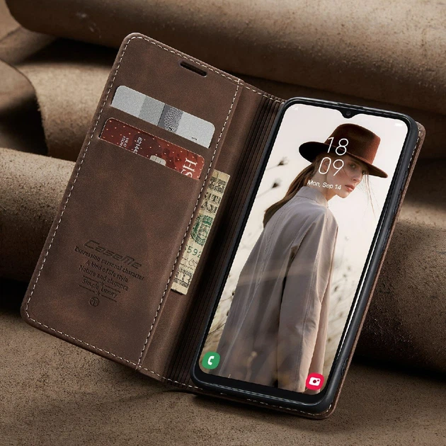 Чехол-книжка CaseMe из нубука для Xiaomi Mi 13 Lite Тёмно-коричневый - изображение 3