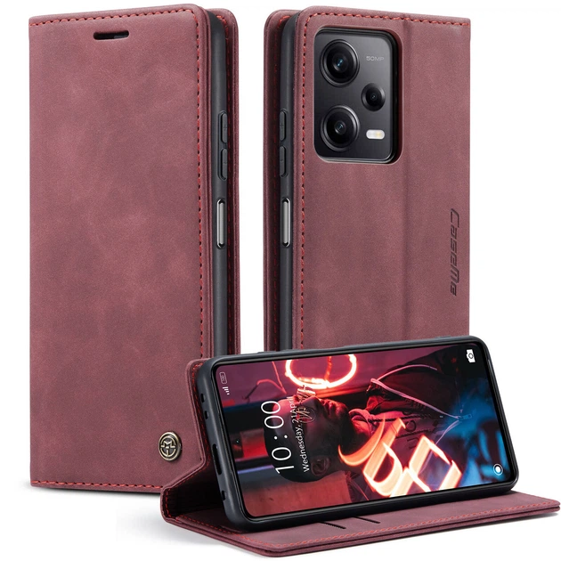 Чехол-книжка CaseMe из нубука для Xiaomi Poco X5 5G Бордовый - изображение 8